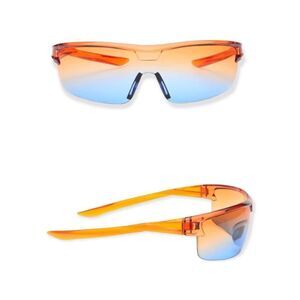 🆕Orange Blue Ombre Tinted Lens Flat Top Rimless Wrap Around Sunglasses
